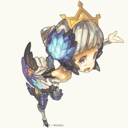 Rule 34 | 00s, 1girl, 2007, armor, armored dress, bad id, bad pixiv id, chibi, dress, gwendolyn (odin sphere), lowres, nessie, nessie (kska), odin sphere, pteruges, solo, strapless, strapless dress, white background