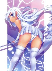 Rule 34 | 00s, 1girl, absurdres, arm warmers, ass, blue eyes, highres, leaning forward, long hair, looking back, momo (shinigami no ballad), nanakusa, panties, pantyshot, parted lips, pleated skirt, scan, scythe, shinigami no ballad, skirt, solo, thighhighs, underwear, upskirt, very long hair, white hair, white panties, white thighhighs