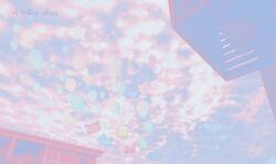 Rule 34 | animal balloon, balloon, building, chinese commentary, cloud, cloudy sky, commentary request, day, highres, landscape, no humans, original, outdoors, qling akirei, signature, sky, weibo watermark