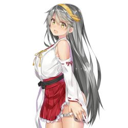Rule 34 | 1girl, blush, grey hair, haruna (kancolle), kantai collection, solo, third-party edit, transparent background, white background, yellow eyes