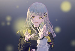 Rule 34 | 1girl, bandaid, bandaid on face, bandaid on nose, black shirt, blurry, blurry background, breasts, grey hair, hachi (live union), hair ornament, hands up, highres, icebell (kourisuzuu), jacket, live union, long hair, long sleeves, looking at viewer, open clothes, open jacket, open mouth, shirt, small breasts, solo, turtle, turtleneck, upper body, virtual youtuber