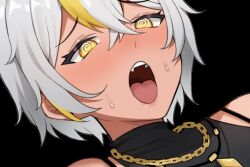 Rule 34 | 1girl, blush, hypnosis, jewelry, mind control, park dona, white hair, yellow eyes