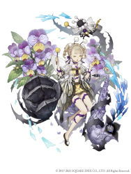 Rule 34 | 1girl, arthropod girl, bee girl, blonde hair, briar rose (sinoalice), flower, frills, full body, honey, insect girl, instrument, ji no, looking at viewer, midriff, official art, one eye closed, pansy, pom pom (clothes), puffy sleeves, saxophone, see-through, short twintails, sinoalice, solo, square enix, stuffed toy, tattoo, thorns, twintails, white background, yellow eyes