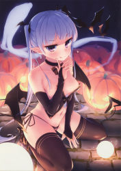 Rule 34 | 1girl, absurdres, bat hair ornament, black panties, black thighhighs, blush, breasts, cameltoe, closed mouth, demon girl, demon tail, demon wings, hair ornament, heart, highres, huge filesize, long hair, looking at viewer, navel, new game!, nitro (mugityaoisii), no bra, panties, purple eyes, purple hair, sitting, small breasts, smile, solo, suzukaze aoba, tail, thighhighs, thong, tongue, tongue out, twintails, underwear, wings