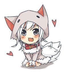 Rule 34 | 1girl, black eyes, blush, collar, fang, minecraft, open mouth, personification, simple background, solo, tail, tail wagging, tosura-ayato, white background, white hair, wolf, wolf (minecraft), wolf tail