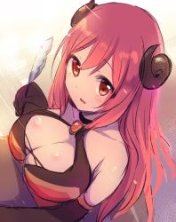 Rule 34 | 1girl, breasts, demon girl, demon horns, gucchiann, highres, horns, io (princess connect!), large breasts, long hair, looking at viewer, princess connect!, red eyes, red hair