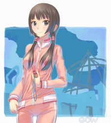 Rule 34 | bad id, bad pixiv id, brown eyes, brown hair, original, solo, tougetsu gou, track suit, twintails, whistle
