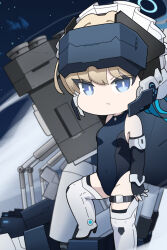 Rule 34 | 1girl, bare shoulders, black gloves, black leotard, blue archive, blue eyes, blurry, blurry background, boots, breasts, brown hair, chibi, closed mouth, commentary request, covered navel, depth of field, elbow gloves, fingerless gloves, gatling gun, gloves, leotard, looking at viewer, multiple-barrel firearm, nyaru (nyaru 4126), small breasts, solo, thigh boots, toki (blue archive), white footwear