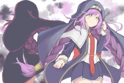 Rule 34 | 1girl, absurdres, bad id, bad pixiv id, blush, braid, capelet, clarissa (epic seven), cross, epic seven, habit, hand up, highres, iron cross, long hair, long sleeves, looking at viewer, mogu70417776, purple hair, red neckwear, sketch, smile, standing, twin braids, very long hair, white capelet, yellow eyes