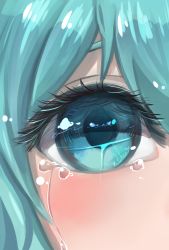 Rule 34 | 1girl, absurdres, aqua eyes, aqua hair, artist name, blush, close-up, colored eyelashes, crying, crying with eyes open, eye focus, eyelashes, hatsune miku, highres, looking at viewer, solo, tears, vocaloid, wuhuo