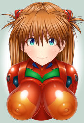 Rule 34 | 1girl, adapted costume, alternate breast size, blue eyes, blush, bodysuit, breasts, hair ornament, large breasts, lips, long hair, looking at viewer, neon genesis evangelion, nipples, pixiv1478062, plugsuit, red bodysuit, shiny clothes, shiny skin, skin tight, solo, souryuu asuka langley, two side up, upper body, very long hair