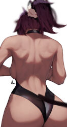 Rule 34 | 1girl, ass, backboob, bare back, black choker, bleach, bluecup, breasts, choker, commentary, facing away, from behind, highres, large breasts, median furrow, muscular, muscular female, ponytail, shihouin yoruichi, shoulder blades, simple background, solo, white background