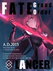 Rule 34 | 1girl, amino (tn7135), bodysuit, breasts, fate/grand order, fate (series), female focus, gae bolg (fate), gradient background, hair intakes, large breasts, long hair, polearm, purple bodysuit, purple hair, red eyes, scathach (fate), solo, spear, weapon