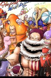 Rule 34 | 3girls, 5boys, age difference, brother and sister, charlotte brulee, charlotte cracker, charlotte daifuku, charlotte katakuri, charlotte oven, charlotte perospero, charlotte pudding, charlotte smoothie, highres, long hair, multiple boys, multiple girls, one piece, siblings, smile
