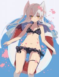 Rule 34 | 10s, 1girl, afloat, agu, amatsukaze (kancolle), bad id, bad twitter id, bikini, flower, highres, innertube, kantai collection, long hair, looking at viewer, navel, petals, polka dot, polka dot bikini, polka dot swimsuit, simple background, solo, swim ring, swimsuit, twintails, two side up, water, white hair, yellow eyes