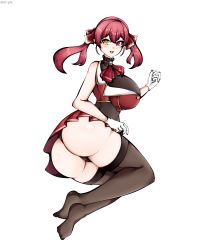 Rule 34 | 1girl, absurdres, ass, bare shoulders, blush, breasts, cameltoe, come hither, from below, gloves, hair ribbon, heterochromia, highres, hololive, houshou marine, huge ass, large breasts, leotard, long hair, looking at viewer, open mouth, red eyes, red hair, ribbon, shiny skin, si1phi, sideboob, skirt, smile, solo, thick thighs, thighhighs, thighs, thong, thong leotard, twintails, upskirt, virtual youtuber, yellow eyes