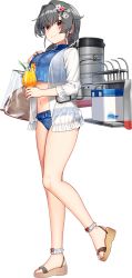 Rule 34 | 1girl, akasaka yuzu, bag, bikini, black hair, blue bikini, braid, breasts, cooler, cup, drink, frilled bikini, frilled bikini, frills, full body, hair flaps, hair intakes, hair ornament, hair over shoulder, hairclip, holding, holding cup, jingei (kancolle), kantai collection, long hair, looking at viewer, low ponytail, machinery, medium breasts, navel, official art, red eyes, sandals, shoulder bag, single braid, smile, solo, standing, standing on one leg, swimsuit, transparent background, transparent bag, turtleneck