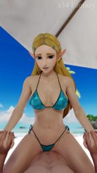Rule 34 | 2022, animated, bikini, blonde hair, blue eyes, breasts, elf, girl on top, highres, long hair, looping animation, medium breasts, nintendo, oolay-tiger (voice actor), pale skin, pointy ears, princess zelda, pussy, r34fantasy, sex, sound, swimsuit, the legend of zelda, the legend of zelda: breath of the wild, uncensored, vaginal, video