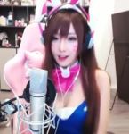 Rule 34 | 1girl, animated, asian, breasts, cat, chair, cleavage, cosplay, d.va (overwatch), d.va (overwatch) (cosplay), jianyan (name), leotard, lowres, overwatch, overwatch 1, photo (medium), playboy bunny, sitting, sound, tagme, talking, video, video