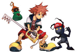 Rule 34 | 1boy, blue eyes, brown hair, chain, disney, fighting stance, fingerless gloves, gloves, hat, heartless, holding, hungry clicker, keyblade, charm (object), kingdom hearts, kingdom hearts i, male focus, mario, mario (series), nintendo, simple background, sora (kingdom hearts), spiked hair, square enix, super smash bros., tagme, white background, yellow footwear