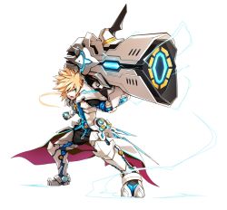 Rule 34 | 1boy, :o, armor, black pants, blonde hair, blue eyes, boots, cannon, chung seiker, elsword, fighting stance, full armor, full body, gloves, holding, holding weapon, huge weapon, hwansang, long hair, male focus, armored boots, official art, open mouth, pants, pauldrons, shoulder armor, solo, spiked hair, surcoat, tactical trooper (elsword), thigh boots, thighhighs, transparent background, weapon