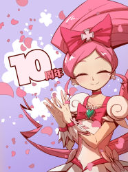 Rule 34 | 10s, 1girl, ^ ^, bad id, bad pixiv id, blush, bow, brooch, closed eyes, cure blossom, closed eyes, hanasaki tsubomi, hc2002, heart, heart brooch, heartcatch precure!, long hair, magic circle, petals, pink bow, pink hair, ponytail, precure, smile, solo, translation request, wrist cuffs