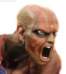 Rule 34 | 1boy, 3d, bald, capcom, cazetta, dhalsim, earrings, facepaint, jewelry, male focus, open mouth, portrait, realistic, signature, solo, street fighter, street fighter iv (series), teeth, third-party edit, white eyes