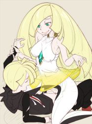 Rule 34 | 1boy, 1girl, bad id, bad pixiv id, bare shoulders, blonde hair, breasts, cheating (relationship), creatures (company), game freak, gladion (pokemon), green eyes, hetero, incest, long hair, lusamine (pokemon), mature female, medium breasts, mother and son, nintendo, penis, pokemon, pokemon sm, sex, sketch, spoilers, uncensored, vaginal, very long hair, zaitsu