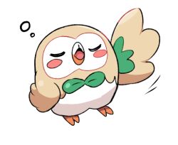 Rule 34 | 0 0box, bird, blush stickers, bubble, closed eyes, commentary, creatures (company), full body, game freak, gen 7 pokemon, nintendo, no humans, open mouth, pokemon, pokemon (creature), rowlet, simple background, solo, white background