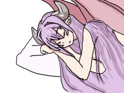 Rule 34 | 1girl, alma elma, demon girl, horns, mon-musu quest!, purple hair, sleeping, demon girl
