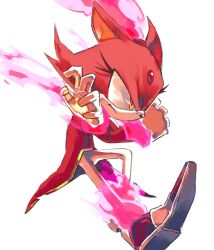 1girl alternate_color blaze_the_cat closed_mouth commentary crossed_arms english_commentary eyelashes fire forehead_jewel full_body furry furry_female pink_fire red_fur simple_background solo sonic_(series) supsross v-shaped_eyebrows white_background