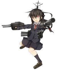 Rule 34 | 10s, 1girl, black hair, black skirt, blush, collared shirt, formal, full body, hair ornament, hatsushimo (kancolle), jacket, kantai collection, loafers, long hair, long sleeves, low-tied long hair, machinery, necktie, official art, open mouth, red eyes, shirt, shoes, skirt, solo, transparent background, turret, yadokari (migihashi)