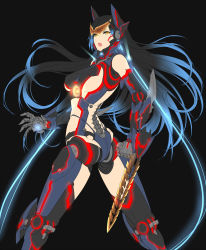 Rule 34 | 1girl, arm blade, arm cannon, armor, ass, bikini armor, black hair, blade, blue hair, breasts, cannon, chain sword, chest cannon, directed-energy weapon, electricity, energy, energy cannon, energy weapon, gd6 chain sword, gipsy danger, glowing, highres, i-19 plasmacaster, jaeger (pacific rim), large breasts, legendary pictures, leotard, light, long hair, mecha musume, mechanical arms, mechanical legs, mechanical parts, midriff, nuclear reactor, nuclear vortex turbine, pacific rim, pan pacific defense corps, personification, plasma, plasma cannon, sideboob, simple background, solo, spine, sword, thong, thong leotard, underboob, visor, weapon, whip, whip sword, wrist blades, yellow eyes