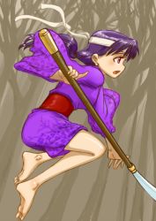 Rule 34 | barefoot, highres, kageng, naginata, original, polearm, purple hair, weapon