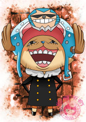 Rule 34 | absurdres, franky (one piece), hands on own hips, hat, highres, jacket, one piece, personality switch, punk hazard, reindeer, tony tony chopper, usually, x (symbol)