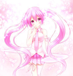 Rule 34 | blush, dress, hatsune miku, long hair, pink eyes, pink hair, sakura, sakura miku, smile, twintails, vocaloid