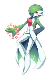 Rule 34 | busi331, creatures (company), game freak, gardevoir, gen 3 pokemon, green hair, hair over one eye, nintendo, no humans, pokemon, pokemon (creature), red eyes, short hair, simple background, solo, white background