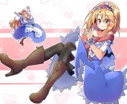 Rule 34 | 2girls, alice margatroid, ascot, blonde hair, blue dress, blue eyes, capelet, doll, dondyuruma, dress, frilled ascot, frills, hairband, lolita hairband, mini person, minigirl, multiple girls, pantyhose, puffy short sleeves, puffy sleeves, red ascot, red hairband, shanghai doll, short hair, short sleeves, touhou