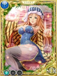 Rule 34 | 1girl, breasts, circle of mana, cleavage, dress, feathers, green eyes, isabella (seiken densetsu 3), jewelry, jpeg artifacts, necklace, official art, red hair, seiken densetsu, seiken densetsu 3, thighhighs, turban