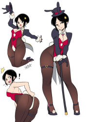 Rule 34 | 1girl, adjusting clothes, adjusting leotard, animal ears, ass, backless leotard, black hair, blush, breasts, butt crack, cane, cleavage, clothing cutout, covered navel, earrings, hat, heart, heart cutout, high heels, highres, holding, holding cane, jewelry, large breasts, leotard, navel cutout, original, pantyhose, playboy bunny, rabbit ears, rabbit tail, ryuusei (mark ii), short hair, solo, thigh strap, thighs, top hat, wedgie, white background