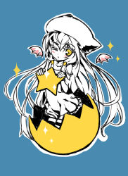 Rule 34 | 1girl, blush stickers, eggshell, hat, hong (white spider), long hair, looking at viewer, one eye closed, personification, puzzle &amp; dragons, solo, star (symbol), tamadra, wings, wink