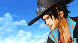 Rule 34 | 1boy, 3d, abs, animated, animated gif, fire, formal, freckles, hand on headwear, hat, jewelry, lowres, male focus, necklace, one piece, one piece: pirate warriors, open clothes, open shirt, portgas d. ace, shirt, squatting, stampede string, suit