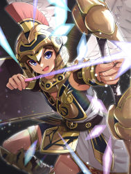 Rule 34 | 1boy, angel, angel wings, armor, blue eyes, bow (weapon), brown hair, cowboy shot, drawing bow, energy arrow, gonzarez, helmet, holding, holding bow (weapon), holding weapon, kid icarus, kid icarus uprising, nintendo, pit (kid icarus), solo, weapon, white wings, wings