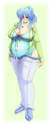 Rule 34 | 1girl, akira agata, blue eyes, blue hair, breasts, fat, glasses, highres, huge breasts