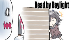 Rule 34 | ^^^, 1girl, black hair, black skirt, blood, brown cardigan, capriccio, cardigan, chibi, commentary request, copyright name, dead by daylight, grey sailor collar, head tilt, highres, holding, holding knife, knife, long hair, long sleeves, o o, one side up, original, parted lips, pleated skirt, sailor collar, school uniform, serafuku, sketch, skirt, solo focus, white background