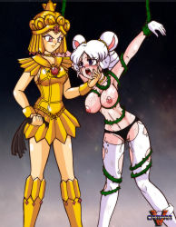 Rule 34 | 1990s (style), 2girls, animal ears, armor, bdsm, bishoujo senshi sailor moon, bishoujo senshi sailor moon sailor stars, blush, bondage, bound, breasts, femdom, grey eyes, mouse ears, multiple girls, nipples, rape, red eyes, sailor galaxia, sailor iron mouse, tears, thighhighs, twintails, vcampan, whip, white hair, yuri