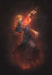 Rule 34 | 1girl, absurdres, bai rui, bandages, blonde hair, dark souls (series), dark souls i, dark souls iii, dress, fire, fire keeper, highres, human scabbard, long hair, mask, mouth mask, sword, weapon