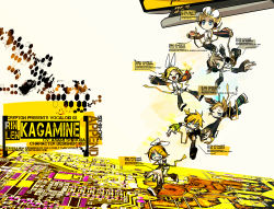 Rule 34 | 3boys, 3girls, aqua eyes, arm warmers, blonde hair, brother and sister, chibi, detached sleeves, hachimillion, hair ornament, hair ribbon, hairclip, headphones, kagamine len, kagamine len (append), kagamine rin, kagamine rin (append), leg warmers, multiple boys, multiple girls, navel, necktie, open mouth, ribbon, short hair, shorts, siblings, smile, twins, vocaloid, vocaloid append