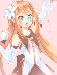 Rule 34 | 1girl, arm up, blue eyes, bow, fang, flower, gloves, hair flower, hair ornament, long hair, marta lualdi, skirt, tagme, tales of (series), tales of symphonia, tales of symphonia: dawn of the new world, very long hair, white flower, white gloves, yellow bow