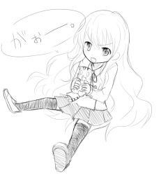 Rule 34 | 00s, 1girl, 30re, aisaka taiga, bad id, bad pixiv id, greyscale, monochrome, palmtop tiger, sitting, sketch, solo, thighhighs, tiger, toradora!, traditional media, unfinished